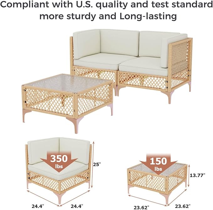 LYNSLIM Outdoor Patio Furniture Set, Wicker Outdoor Sectional Set, Boho Patio - Image 3