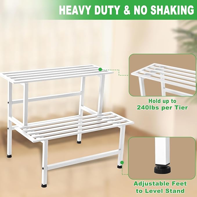 Metal Plant Stand Outdoor Plant Shelf Indoor, 2 Tier Heavy Duty Ladder Plant - Image 3