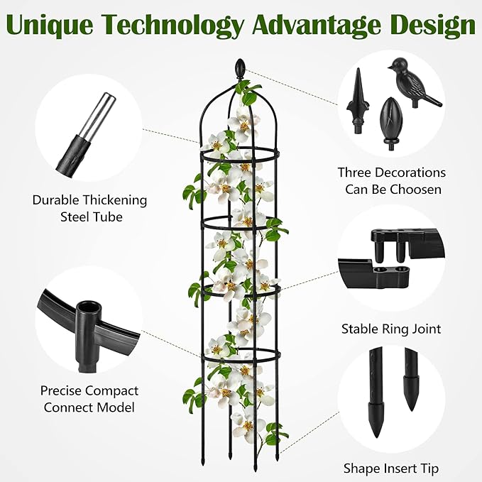 2 Pcs Garden Obelisk Trellis for Climbing Plants Outdoor 6 Ft Rose Bush Round - Image 4