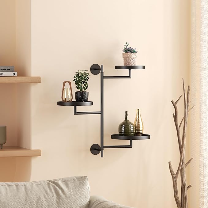 Window Rotating Plant Stand Shelf Indoor Black Metal Floating Shelves 3-Tier - Image 7
