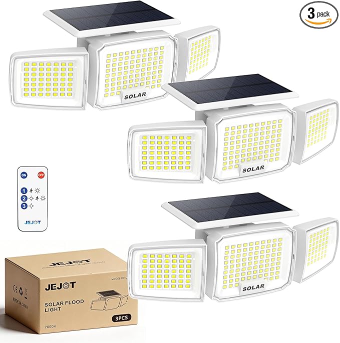 White Solar Security Light Outdoor Super Bright LED, Motion Sensor Solar Flood by JEJOT