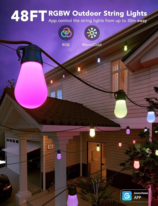 Govee Smart Outdoor String Lights H7015, 48ft RGBIC Outdoor Lights - Image 2