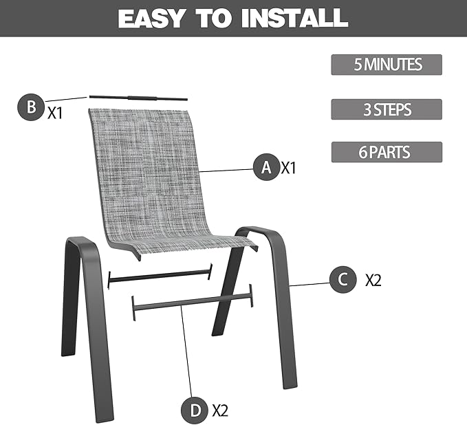 Patio Chairs Set of 4, Stackable Outdoor Dining Chairs - Image 2