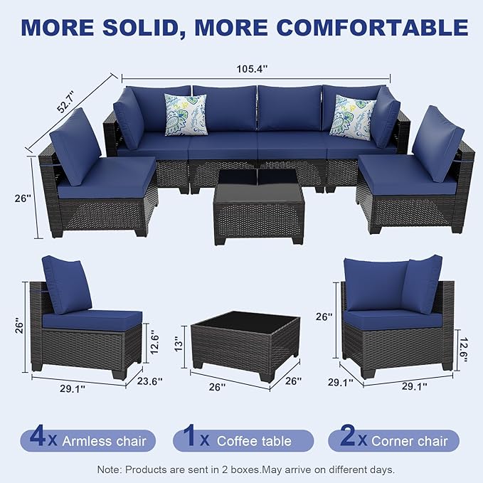 7 Pieces Outdoor Patio Furniture Set, Outdoor Wicker Sectional - Image 2