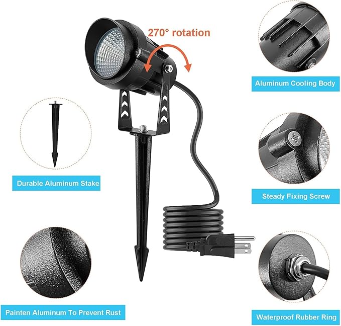 Warm White Spotlight, 12W 3000K Landscape Spot Lights, IP65 Waterproof Garden - Image 2
