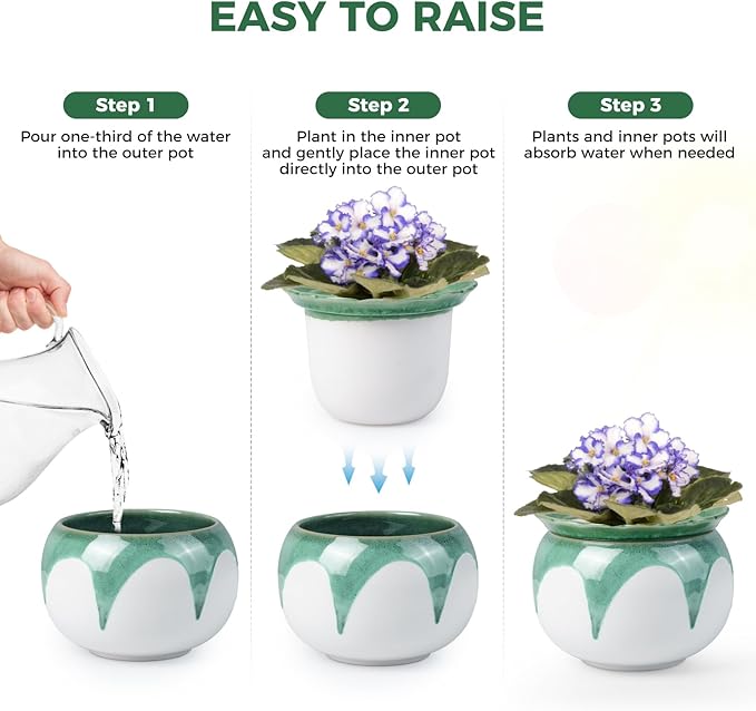African Violet Pots, 6 inch Ceramic Easy Self Watering Plant Pot - Image 5