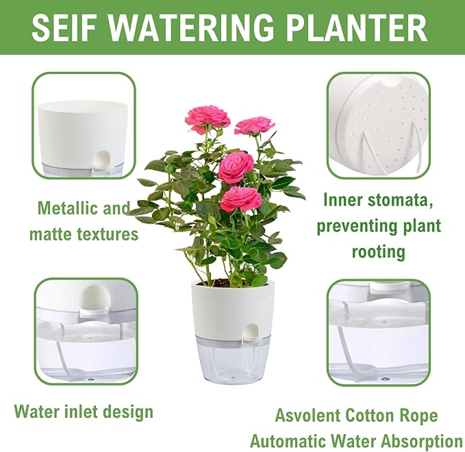 6Inch Self Watering Planter Pots 4 Pack Plant Pot - Image 3