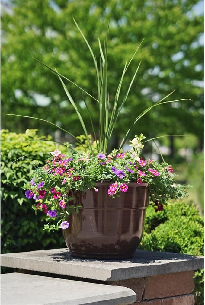 Garden Elements Indoor/Outdoor Glazed Brushed Happy Plastic Planter, Dark Brown - Image 5