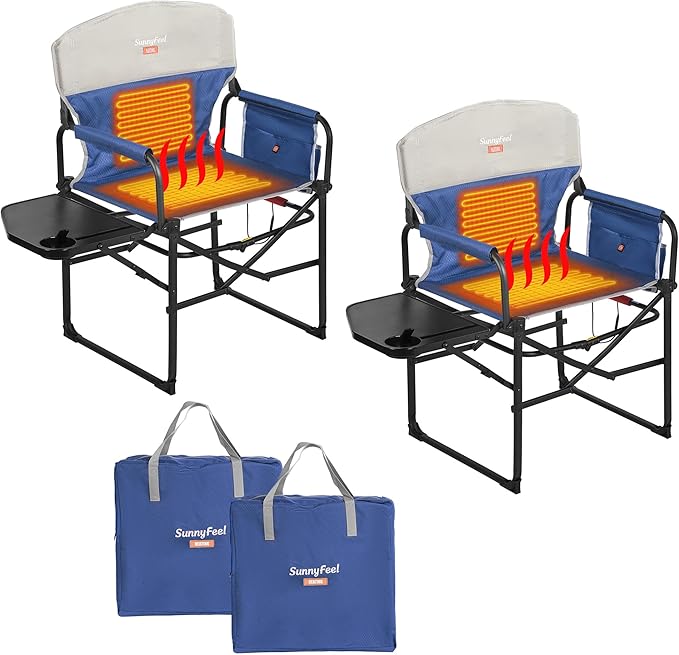 SUNNYFEEL Heated Camping Directors Chair, Heavy Duty, Oversized Portable by SunnyFeelCamping