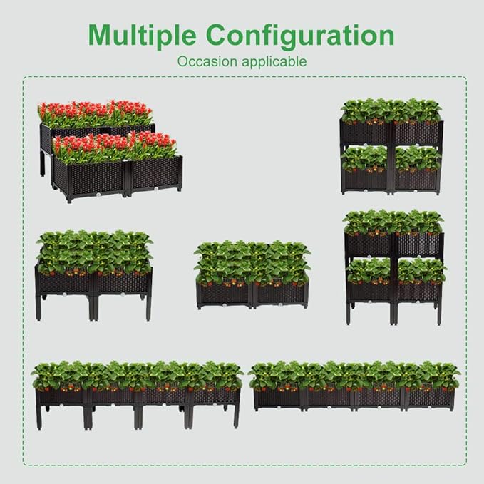 VINGLI Square Raised Garden Bed, Self-Watering Plastic Planter - Image 6