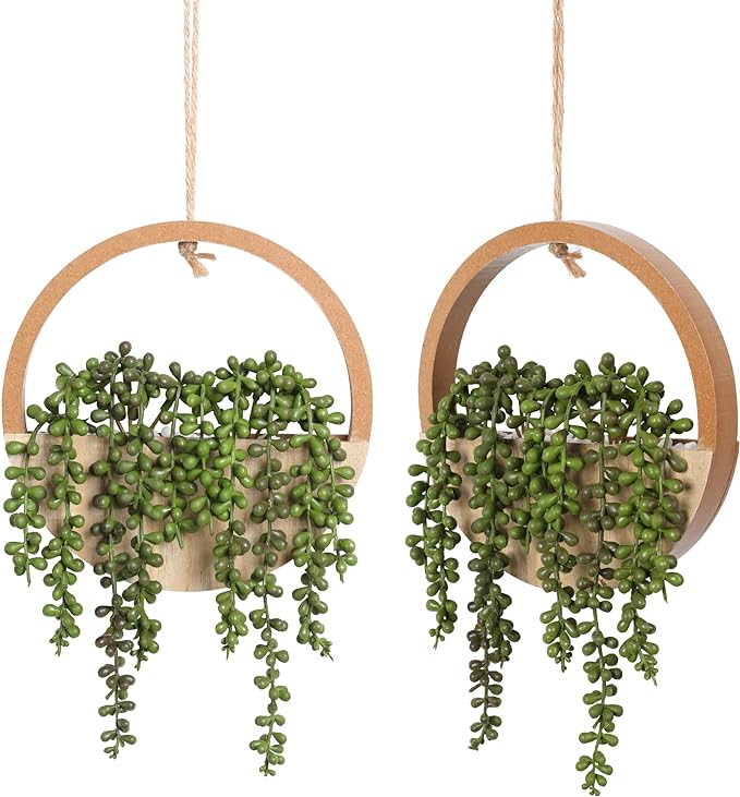 Floweroyal 2pcs Artificial Succulents Hanging Plants 12.2'' Fake String of by FloweroyalCrafts