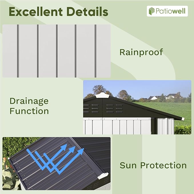 Patiowell 6x4 FT Outdoor Storage Shed, Garden Tool Storage Shed - Image 7