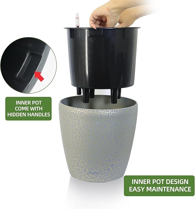 Dexceder 9x8 Inches Self Watering Planter Indoor Outdoor, Inner Pot Design - Image 4