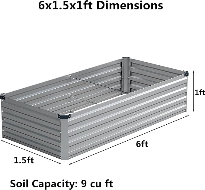 6x1.5x1 ft Galvanized Raised Garden Bed, Outdoor Planter Box Metal Patio Kit - Image 2