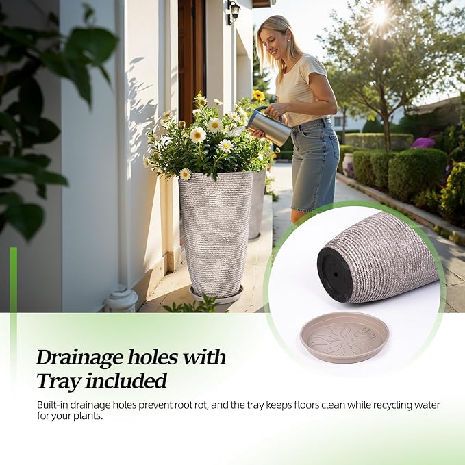 QCQHDU Set of 2 Oversized 9 Gallon Round Planters - Image 2
