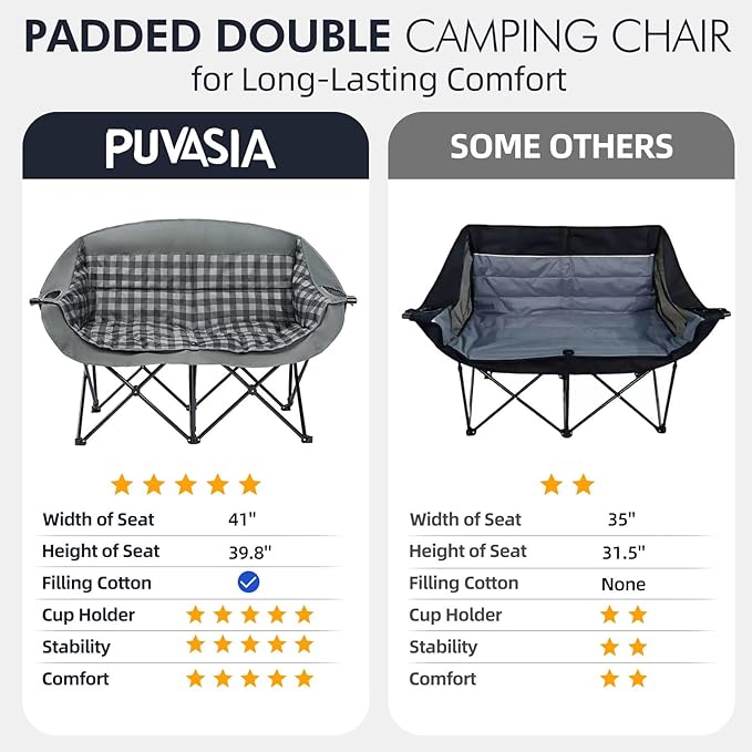 Double Camping Chairs Padded Loveseat Chair - Image 7