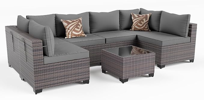 Kullavik 7 Pieces Outdoor Patio Furniture Set PE Wicker Rattan Sectional Sofa by KULLAVIK