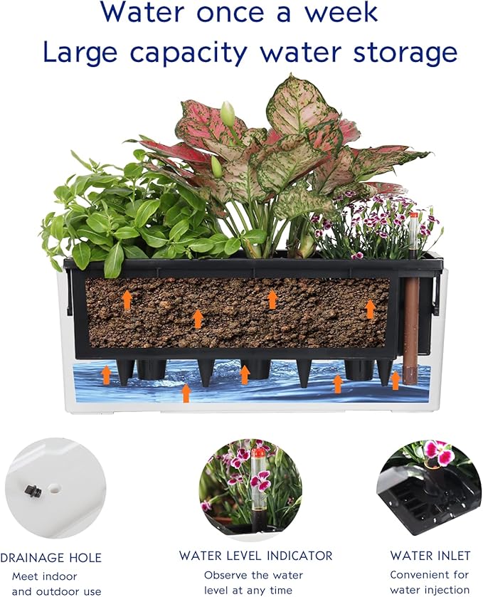 GardenBasix Elongated Self Watering Planter Pots Window Box 5.5 x 16 inch - Image 5