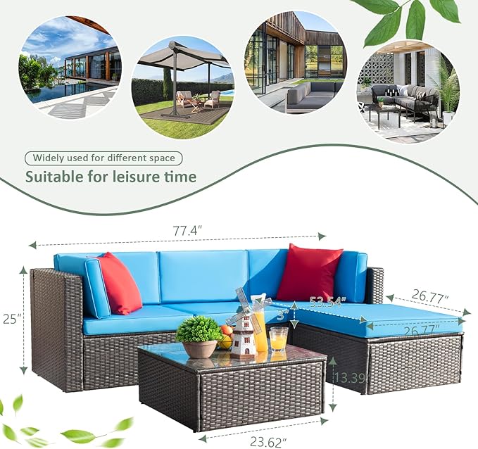 Devoko 5 Pieces Patio Furniture Sets All Weather Outdoor Sectional Patio Sofa - Image 9