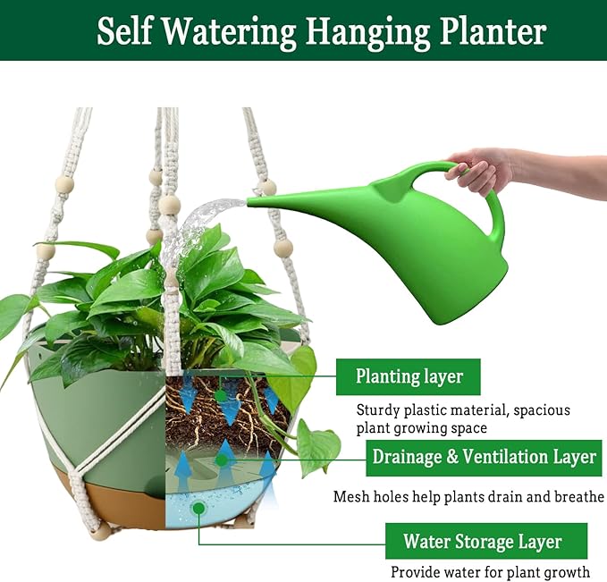 Hanging Planter Self Watering 10 Inch, 2 Pack Indoor Outdoor Hanging Baskets - Image 2
