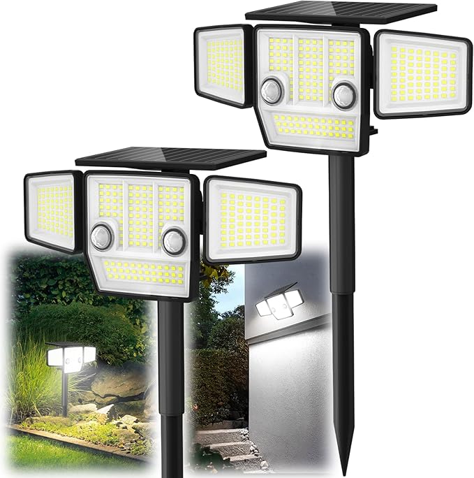 Solar Outdoor Lights with Stakes, 2500LM 180° PIR Motion Sensor, 360° Wide - Image 9