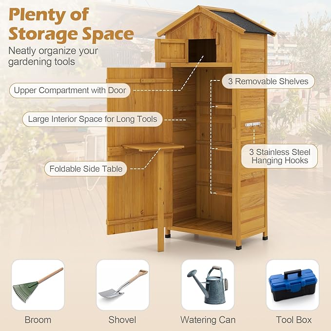 Goplus All-in-One Storage Shed, Vertical Utility Tool Organizer w/Shelves & - Image 6