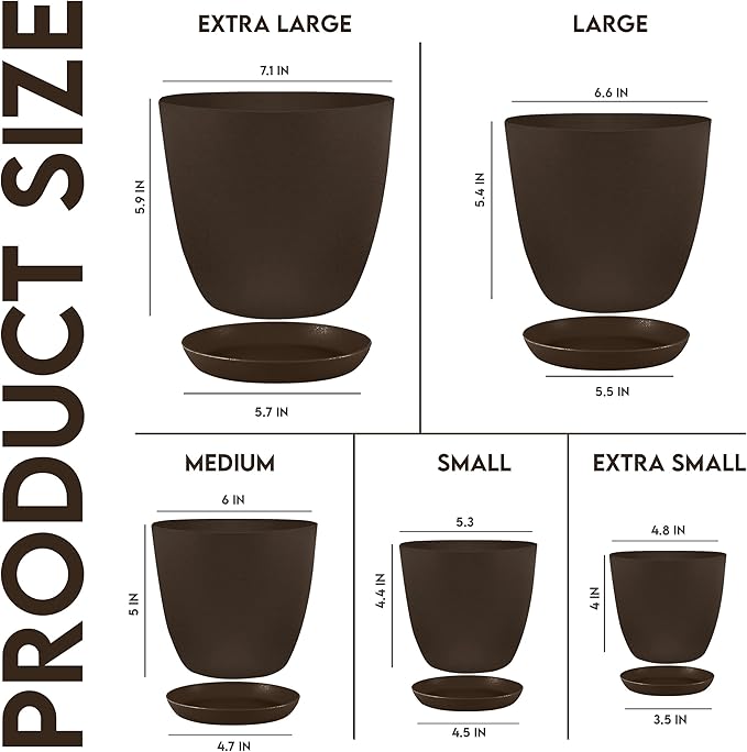 Utopia Home - Plant Pots Indoor - 7/6.6/6/5.3/4.8 Inches Garden Flower Pots - Image 2