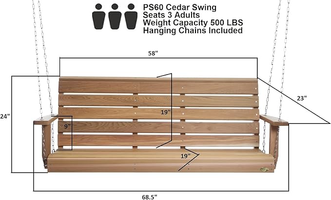 All Things Cedar PS60-SW10 Porch Swing | 5Ft Outdoor Furniture & Patio Swing | - Image 3