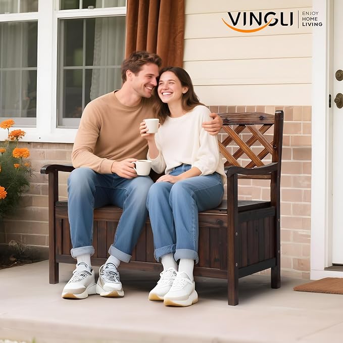 VINGLI Outdoor Storage Bench, Large Wood Deck Box - Image 2
