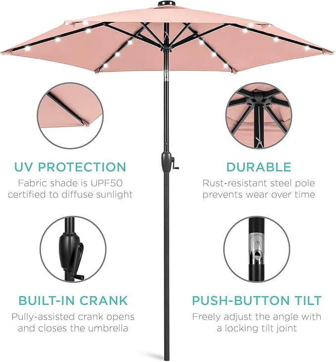 Best Choice Products 7.5ft Outdoor Solar Market Table Patio Umbrella - Image 5