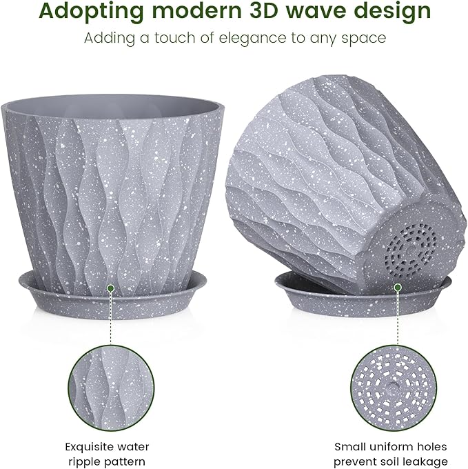 7 inch Plant Pots for Indoor Outdoor Plants, 5 Pack Thick Flower Pots - Image 3