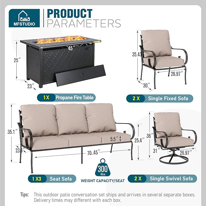 MFSTUDIO 7 Seats Metal Patio Furniture Sets, 6 Pieces Outdoor Sectional Sofa - Image 2