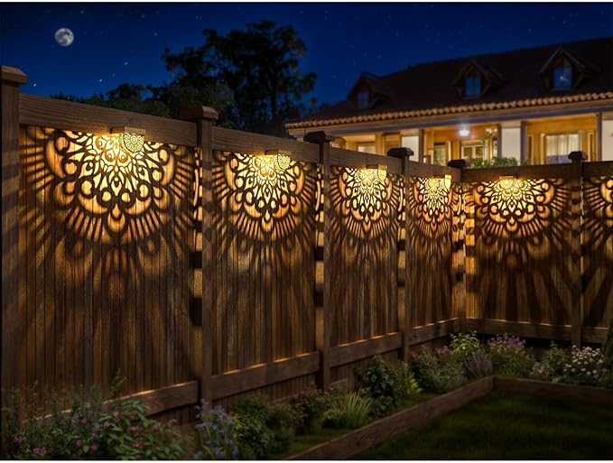 6 Pack Solar Fence Lights Outdoor Wall Lights Gold Plastic Solar Powered Deck - Image 5