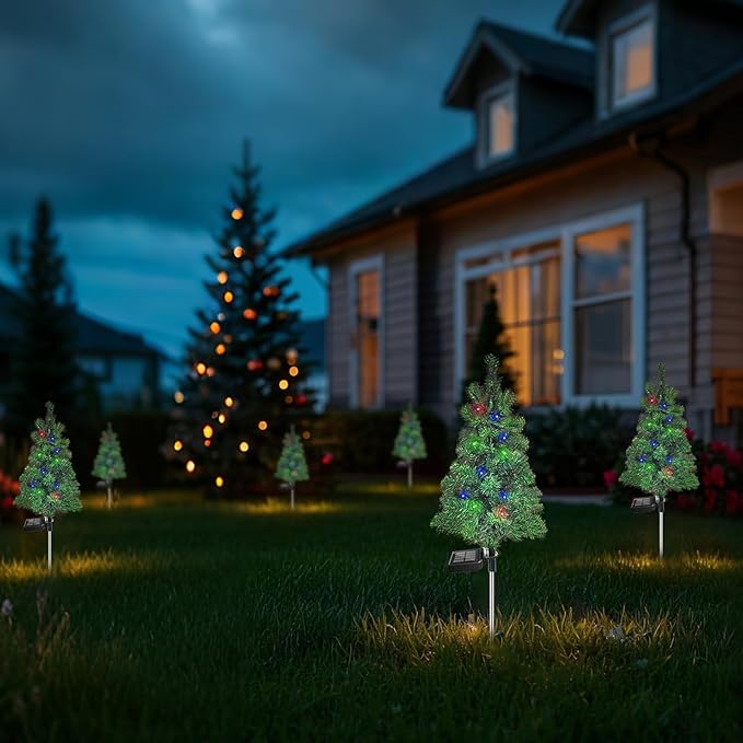 4PCS Solar Christmas Tree Garden Stake Lights Outdoor Waterproof Pathway Lights - Image 7