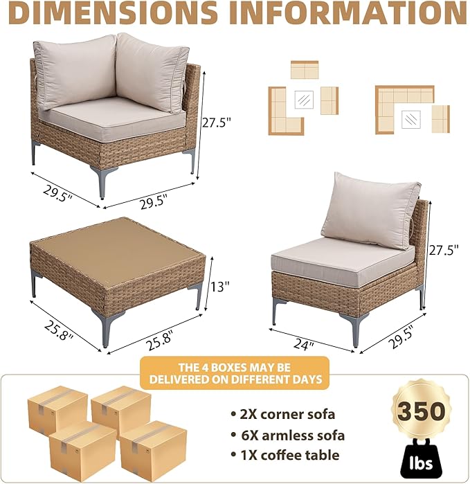 9 Piece Wicker Patio Furniture Set, Outdoor Conversation Sectional Sofa - Image 2