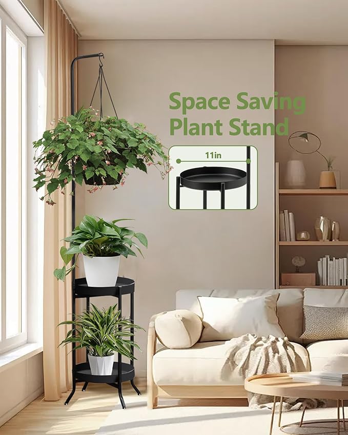 2Pcs Hanging Plant Stand Indoor Outdoor, Space-Saving Corner Metal Plant Shelf - Image 3