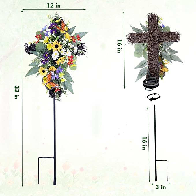 Solar Flower Cross Garden Stake Lights - Image 5