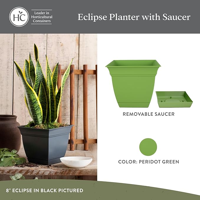 The HC Companies Eclipse Square Plastic Planter w/Attached Saucer - Image 2