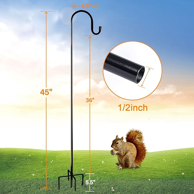 Ottsuls Bird Feeder Pole, 45 INCH Heavy Duty Shepherds Hooks - Image 2