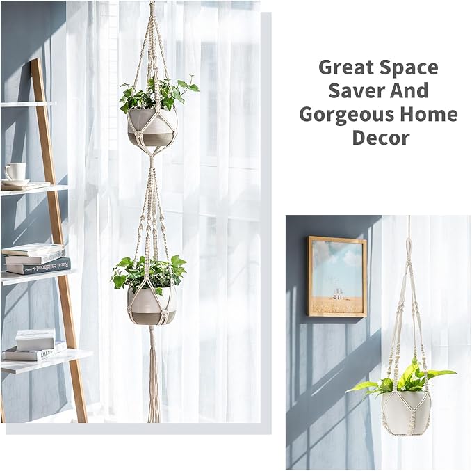 Mkono Macrame Plant Hangers Set of 4 Indoor Hanging Planter Basket Wall - Image 3