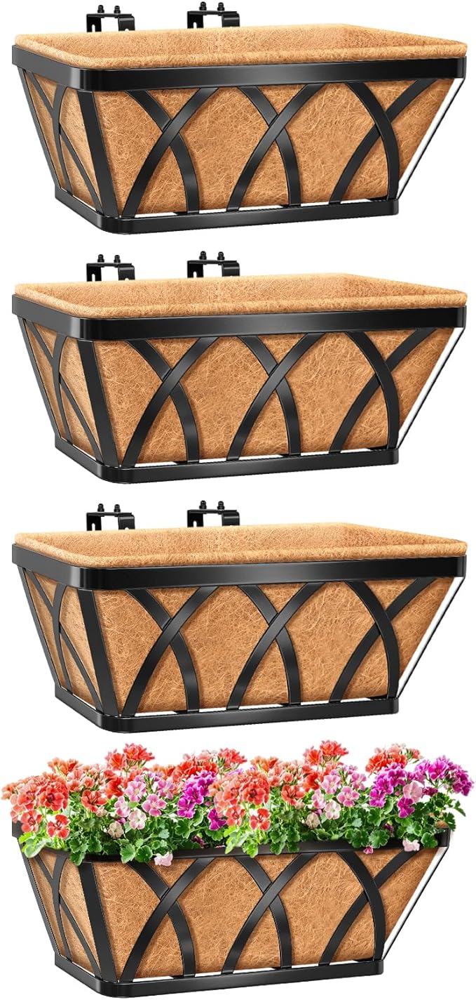 Riare 4 Pack 16 Inch Metal Railing Planter Window Box by Riare