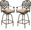 VINGLI Outdoor Swivel Bar Stools Set of 2, Cast Aluminum Patio Bar Height Chairs by VINGLI