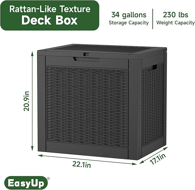 EasyUp 34 Gallon Resin Deck Box Waterproof, UV Resistant Outdoor Storage Box - Image 2
