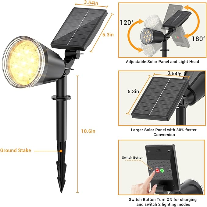 Solar Lights Outdoor Spot Light: 4 Pack 120°&180° Adjustable Bigger LED Solar - Image 8