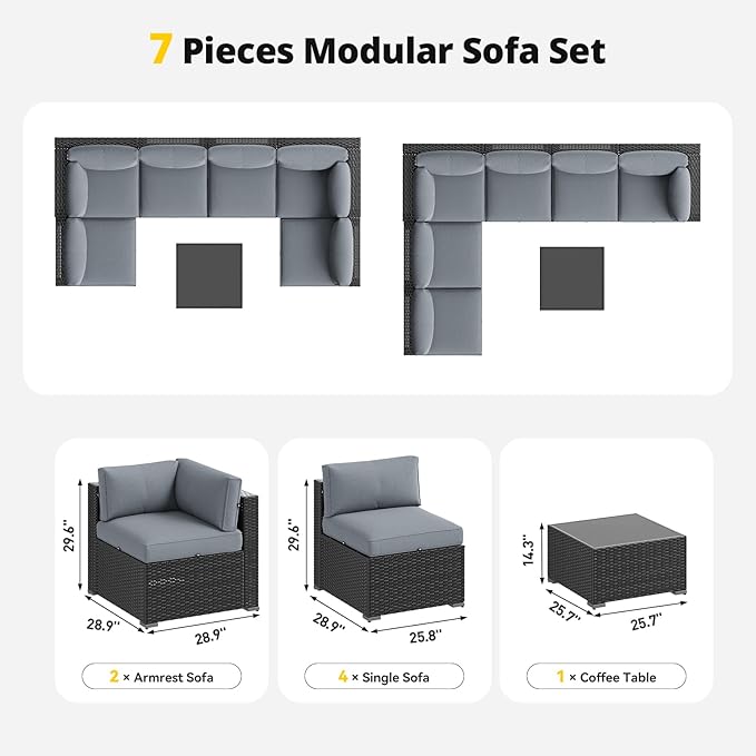 Aoxun Patio Furniture Set, 7 Piece Outdoor Sectional Sofas - Image 6
