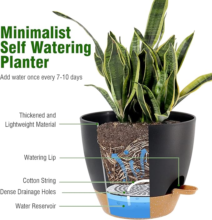 Large Self Watering Pots, 12/10/9 Plastic Planters - Image 3