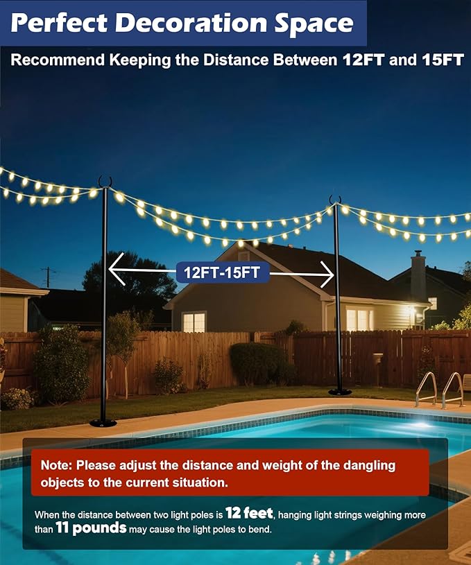 10FT String Light Pole for The Outdoor, Heavy Duty Metal Lighting Stand Pole - Image 5
