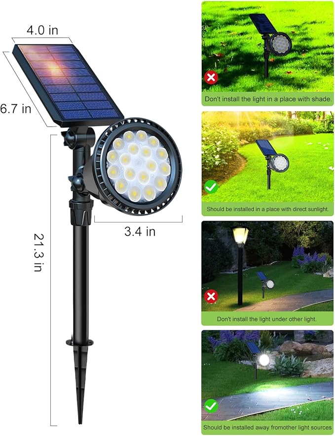 DBF Solar Outdoor Lights, 600LM Solar Spot Lights Outdoor Waterproof - Image 9