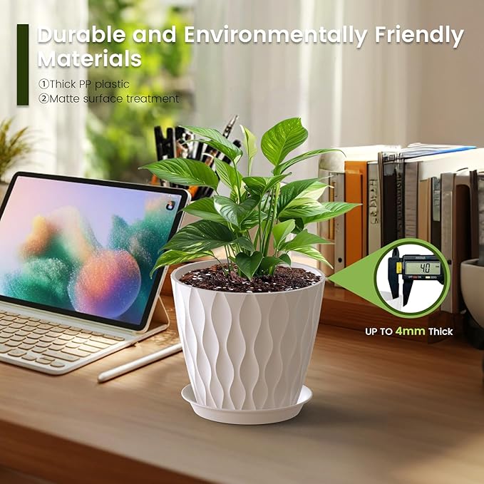 7 inch Plant Pots for Indoor Outdoor Plants, 5 Pack Thick Nursery Pots - Image 4