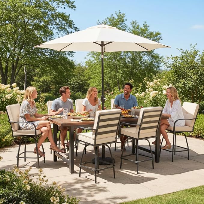 Patio Swivel Bar Stools Set of 6, Outdoor Bar Height Swivel Chairs - Image 2